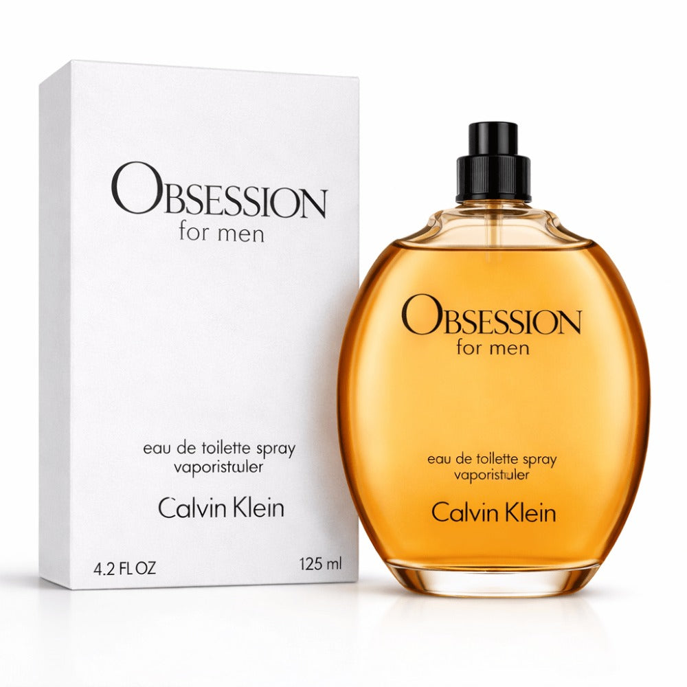 Calvin Klein Obsession for Men EDT 4.2oz 125ml Warm Spicy Woody Long Lasting Men's Cologne Travel Bottle Classic Fragrance No Cap