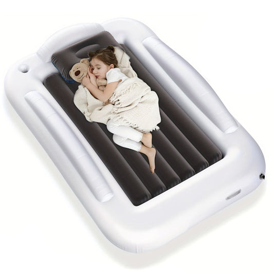 Kids Inflatable Travel Bed – Portable Children Air Mattress with Fast Inflation, Separate Mattress Design, for Home Camping Vacation Grandma's, Ages 3-10, Blue Grey
