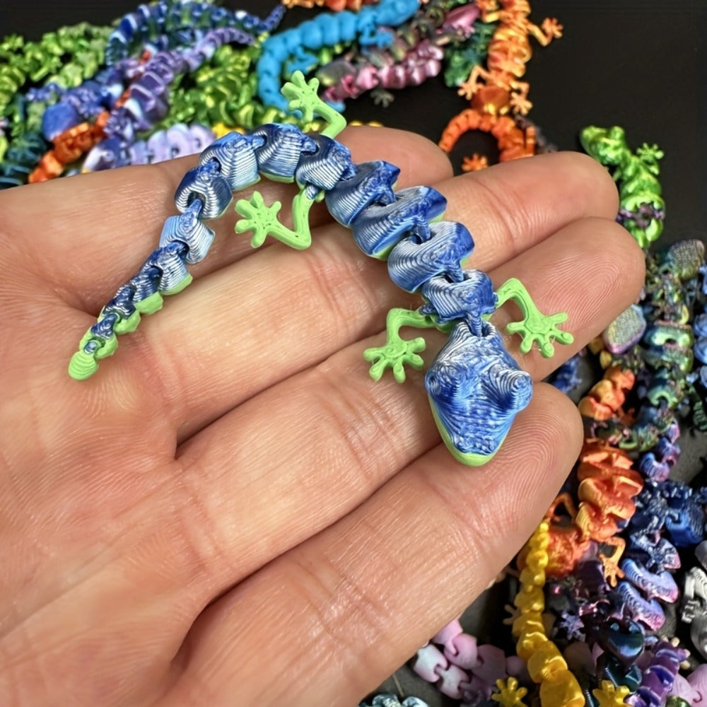 Mini Gecko Figurine Set with 101 Mixed-Color 3D-Printed Lizard Shapes, Each Approximately 3.62 Inches Long