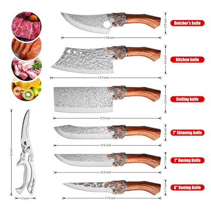 Kitchen Knife Set Professional Forged Chef Knife Set Full Tang Blades with Poultry Shears Meat Knife Carving Knife Cleaver Cooking Gift for Women Home Kitchen