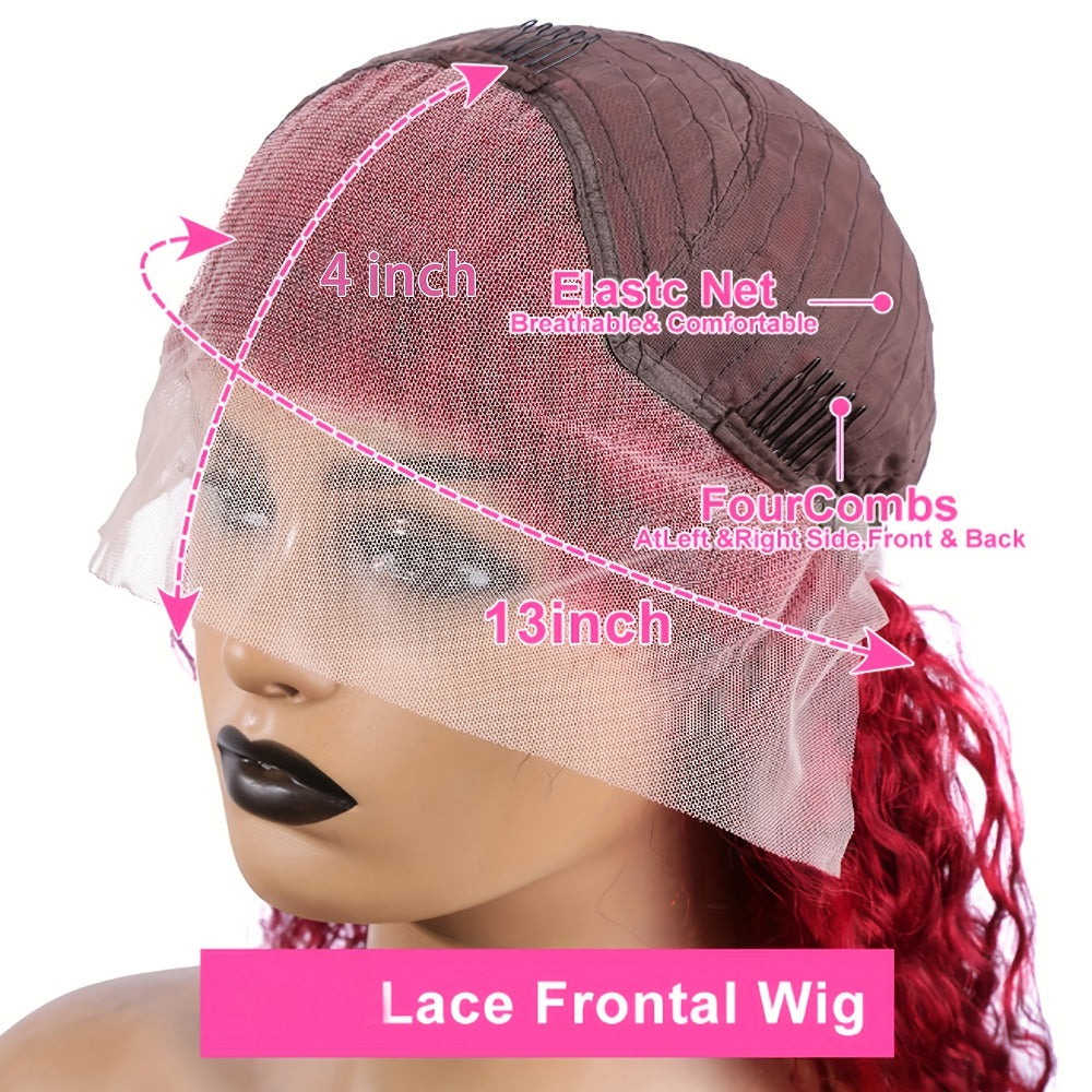 Lace Front Wig 200% Density HD Transparent Lace Curly Deep Wave 99J Burgundy Glueless Pre-Plucked Bleached Knots Natural Hairline Long Voluminous Women 32 Inch Undetectable