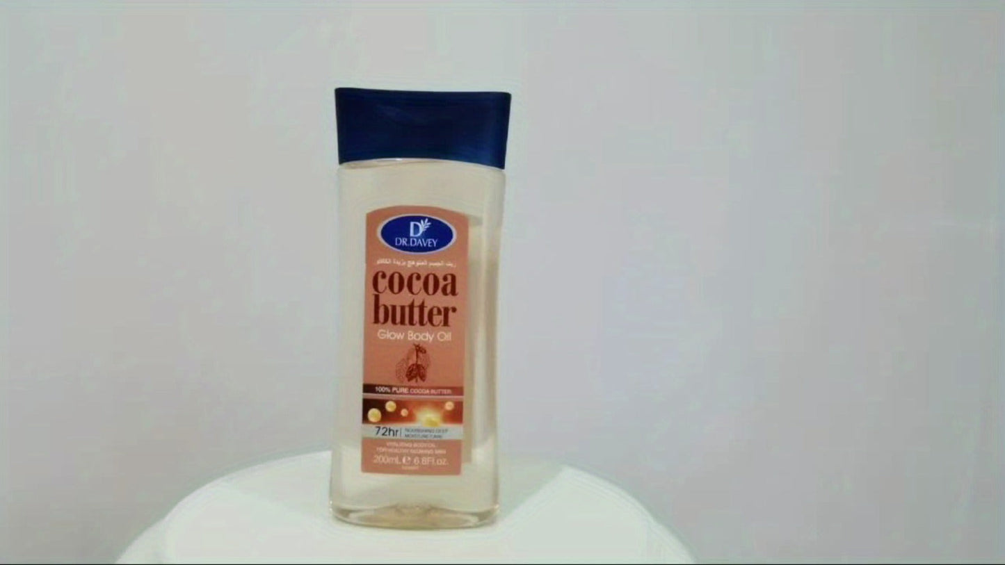 Cocoa Butter Body Oil, Two-Piece Set of 200ml Flip-Top Bottles with Coordinated Brown Labels