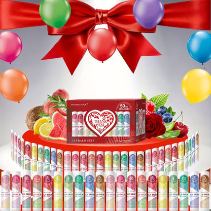 Fruit Flavored Lip Gloss Set 50 Pieces – Moisturizing Lip Balm Kit in 10 Colors, Hydrating Lip Care for Dry & Cracked Lips, Day & Night Use, Holiday Gift Set for Women & Girls
