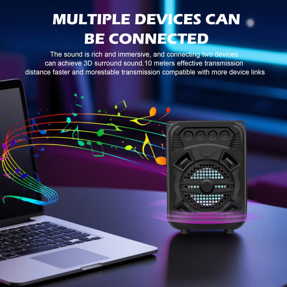 Portable Bluetooth Speaker with LED Light, Stereo Bass Listing and Up to 10 Hours Playtime in Black