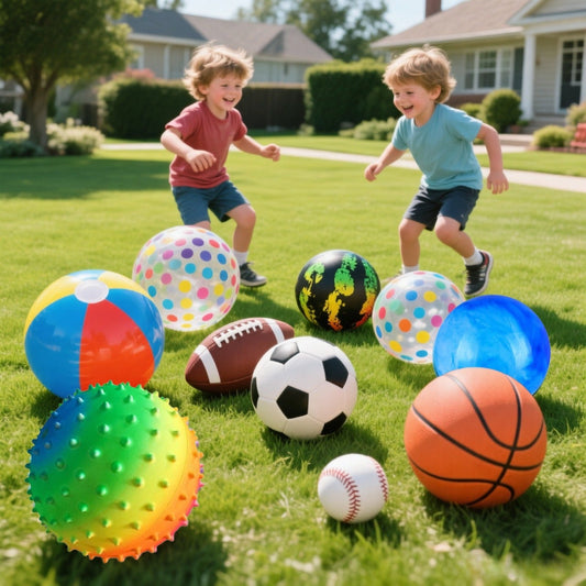 Kids Playground Balls Set 9 Pack with Air Pump – Inflatable Assorted Sports Balls for Outdoor & Indoor Play | Soccer, Basketball, Football, Baseball, Spiky Sensory & Bouncy Balls | Pool Beach Party Favors