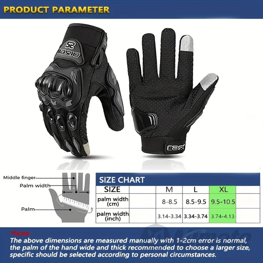 Motorcycle Gloves Full Finger Summer Breathable Touchscreen Hard Shell Protection Non-Slip Motocross Racing Gloves for Men Women, Black Red, M L XL
