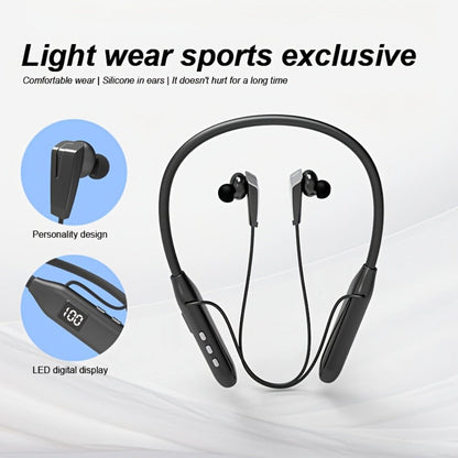 Neckband Sport Bluetooth Earphones Wireless In-Ear Flexible Neckband Extra Long Battery Life LED Display Running Gym Workout Calls Gaming Outdoor Activities Black