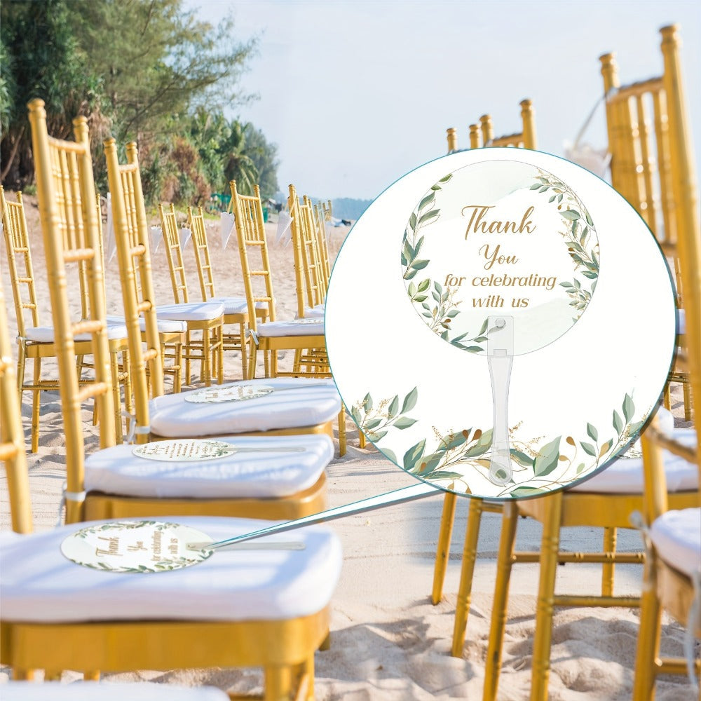 Greenery Leaf Wedding Hand Fans, 100-Piece Green Plastic Set with Handles for Ceremony, Bridal Shower or Party Guests