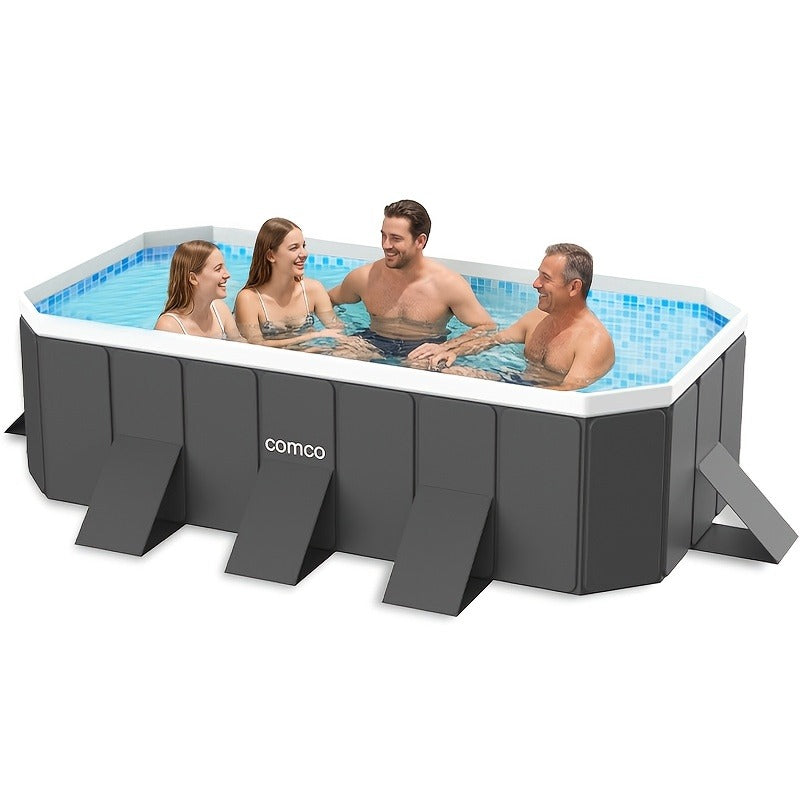 Large Rectangular Frame Pool – Non-Inflatable Backyard Swimming Pool with Drain