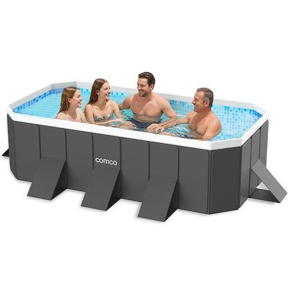 Large Rectangular Frame Pool – Non-Inflatable Backyard Swimming Pool with Drain