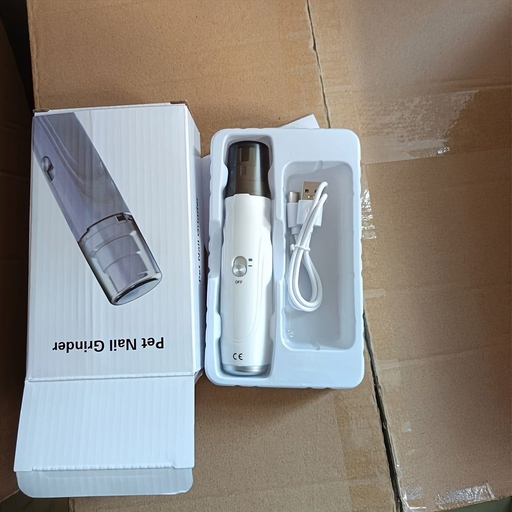 Electric Pet Nail Grinder 2-Speed 3-Port - Rechargeable Quiet Dog Cat Nail Trimmer with 3 Hour Battery Life, Painless Paw Nail Polisher for Small Medium Large Dogs All Breeds, White