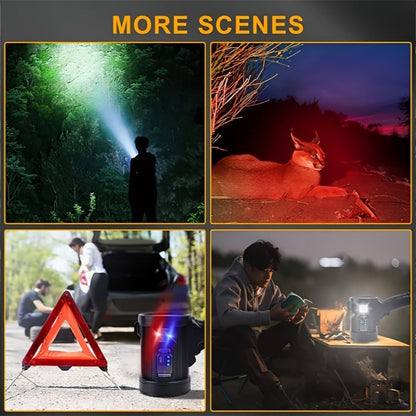 Flashlight IPX4 Solar and USB Rechargeable Searchlight with Six Modes and Three Color Filters