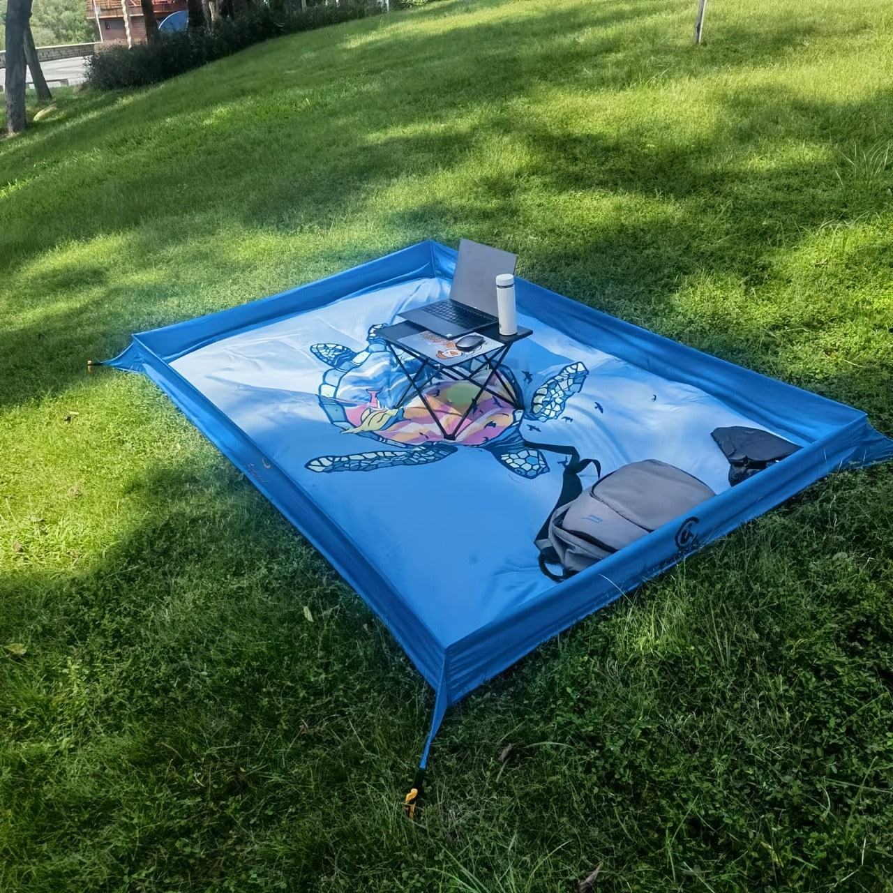 Beach Blanket with Sand Walls Fence Sandproof Waterproof 55x86in with 4 Stakes & Carry Bag for Family Picnic Camping Park Travel – 6 Printed Styles