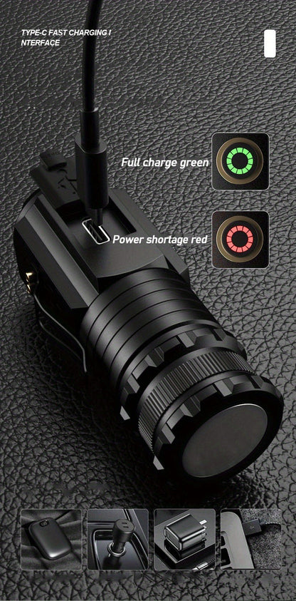 Flashlight 2000-Lumen Mini EDC Torch with Type-C Charging, Tail Magnet and Four Battery-Body Options