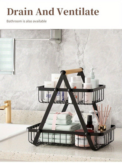 Fruit Basket Countertop 2-Tier Wire Organizer | Kitchen Storage Rack for Fruits Vegetables Bread