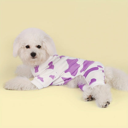 Dog Pajamas Cow Print Soft Knit Pullover Sleepwear for Small Medium Dogs, 100% Polyester Milk Swirl Texture Pet Onesie Loungewear for Year-Round Comfort, Sizes XS S M L XL XXL 3XL 4XL, White