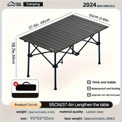 Folding Camping Table in Black with Displayed 37.4 x 21.65 x 19.69-Inch Size, Slatted Top and Carry Bag