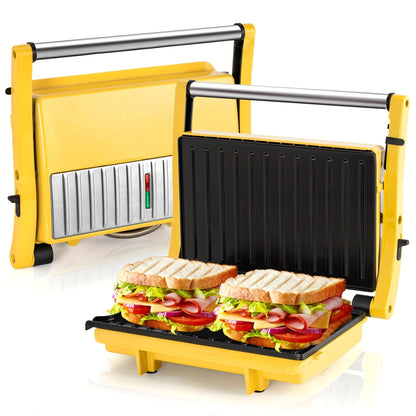 Sandwich Maker 3-in-1 Mini Indoor Grill & Panini Press – Non-Stick 180° Opening, Floating Hinge, 60-Min Timer, Temp Control & Grease Tray | Compact Electric Grill for Home & Dorm
