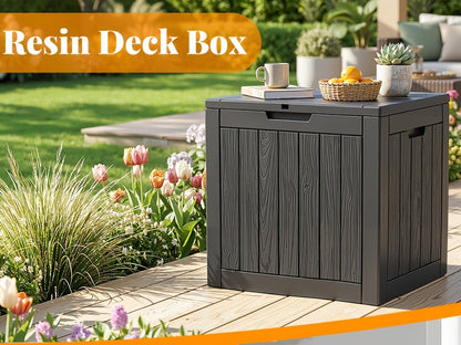 34-Gallon Outdoor Deck Box with Side Handles in 020 Woven or 053 Plank Panel Style, Black or Light Brown