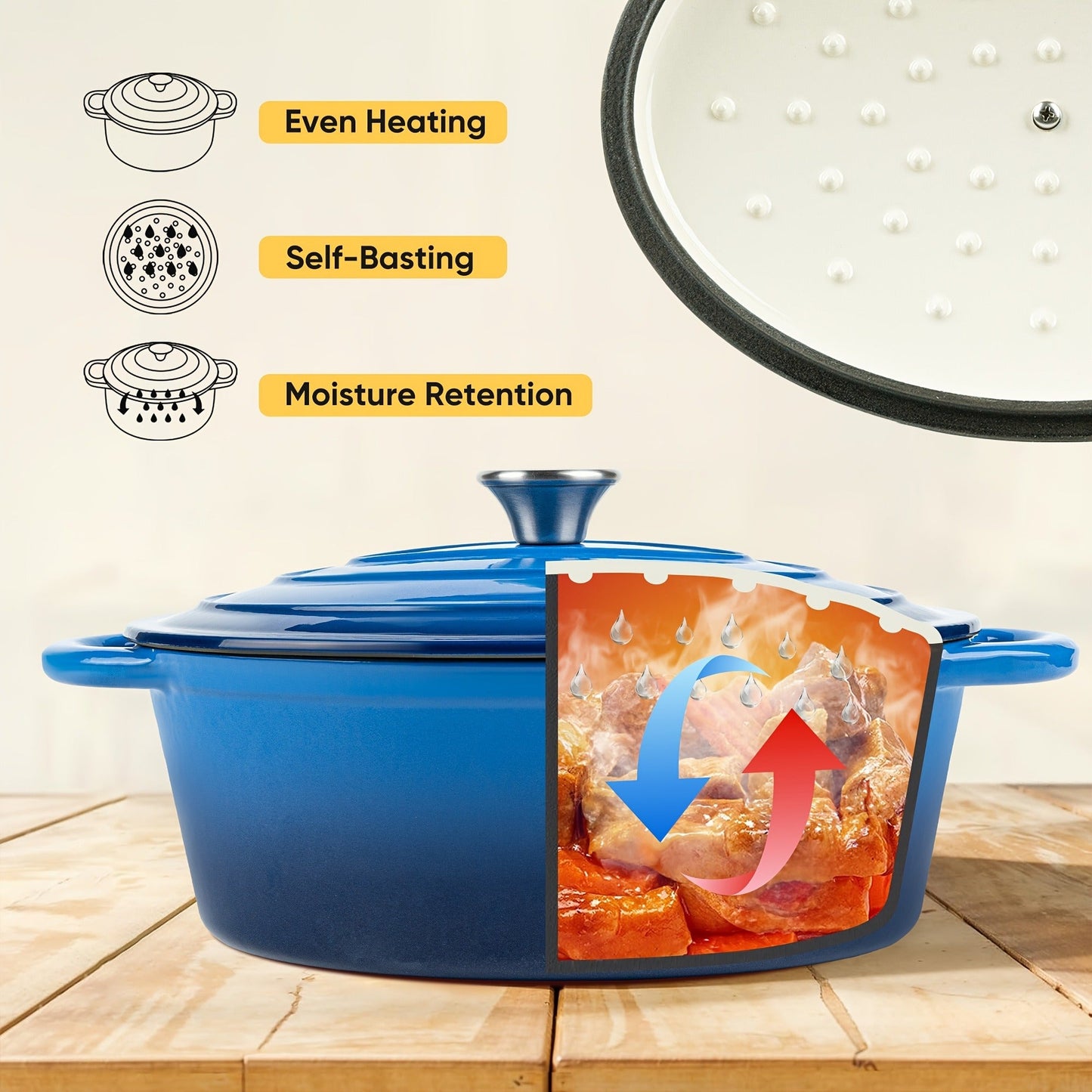 Dutch Oven Enameled Cast Iron 4.5QT with Lid & Dual Handles – Oval Non-Stick Enamel Coating for Bread Baking Soups Stews Braising | Stovetop to Oven Safe 500°F 5 Colors Available