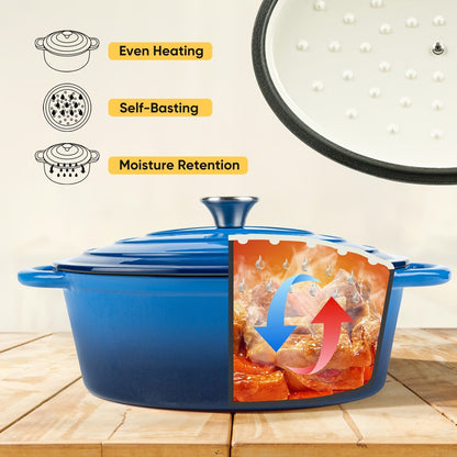 Dutch Oven Enameled Cast Iron 4.5QT with Lid & Dual Handles – Oval Non-Stick Enamel Coating for Bread Baking Soups Stews Braising | Stovetop to Oven Safe 500°F 5 Colors Available