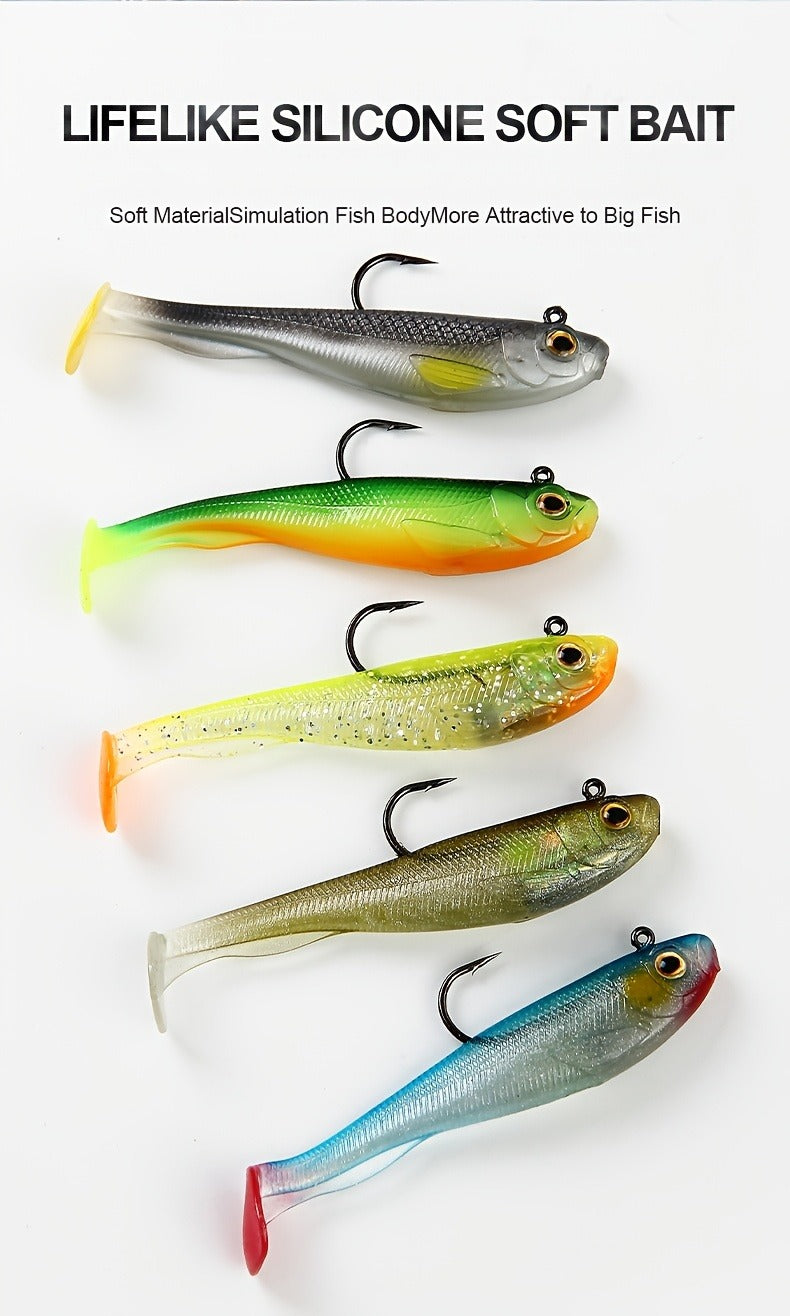 Fishing Lure Set 6-Piece Pre-Rigged Paddle-Tail Soft Swimbaits with Jig Hooks in 2.75 or 3.54-Inch Sizes