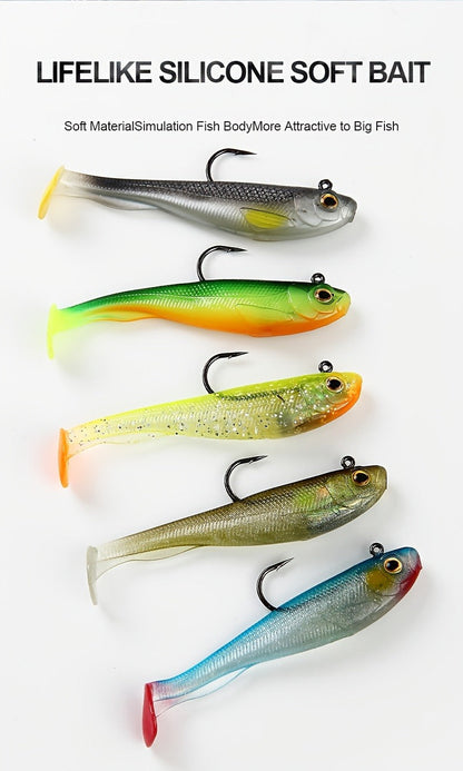 Fishing Lure Set 6-Piece Pre-Rigged Paddle-Tail Soft Swimbaits with Jig Hooks in 2.75 or 3.54-Inch Sizes