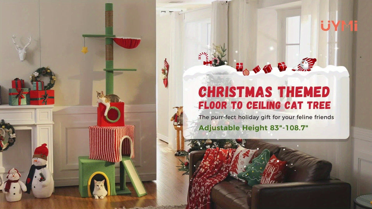 90-107.9-Inch Floor-to-Ceiling Cat Tree with Four Platforms, Tension Post and Five Style Options