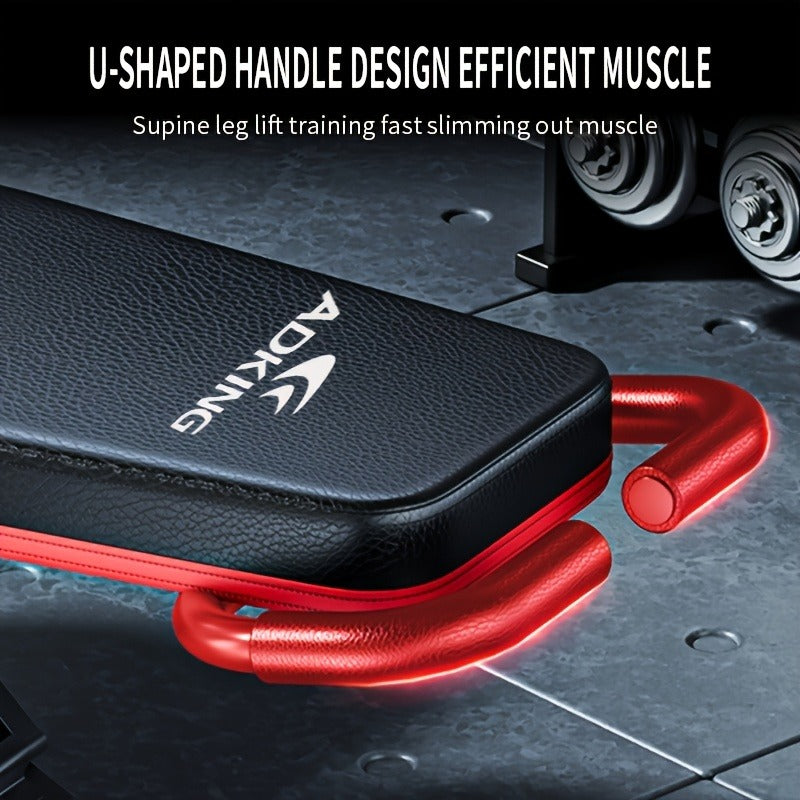 Foldable Adjustable Workout Bench with Black-and-Red Padding, Preacher Curl Pad, Leg Rollers and Resistance Bands
