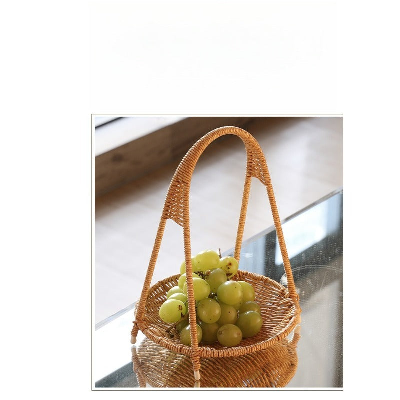 Tiered Serving Tray Rattan Style Round Multi-Layer Fruit Snack Display Stand for Parties Weddings Buffets Nuts Desserts Space-Saving Elegant
