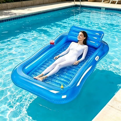 Pool Float Tanning Lounger, 74.8 x 45.2 Inches with Sprinkler Rim, Pillow, Cup Holder and Repair Patches