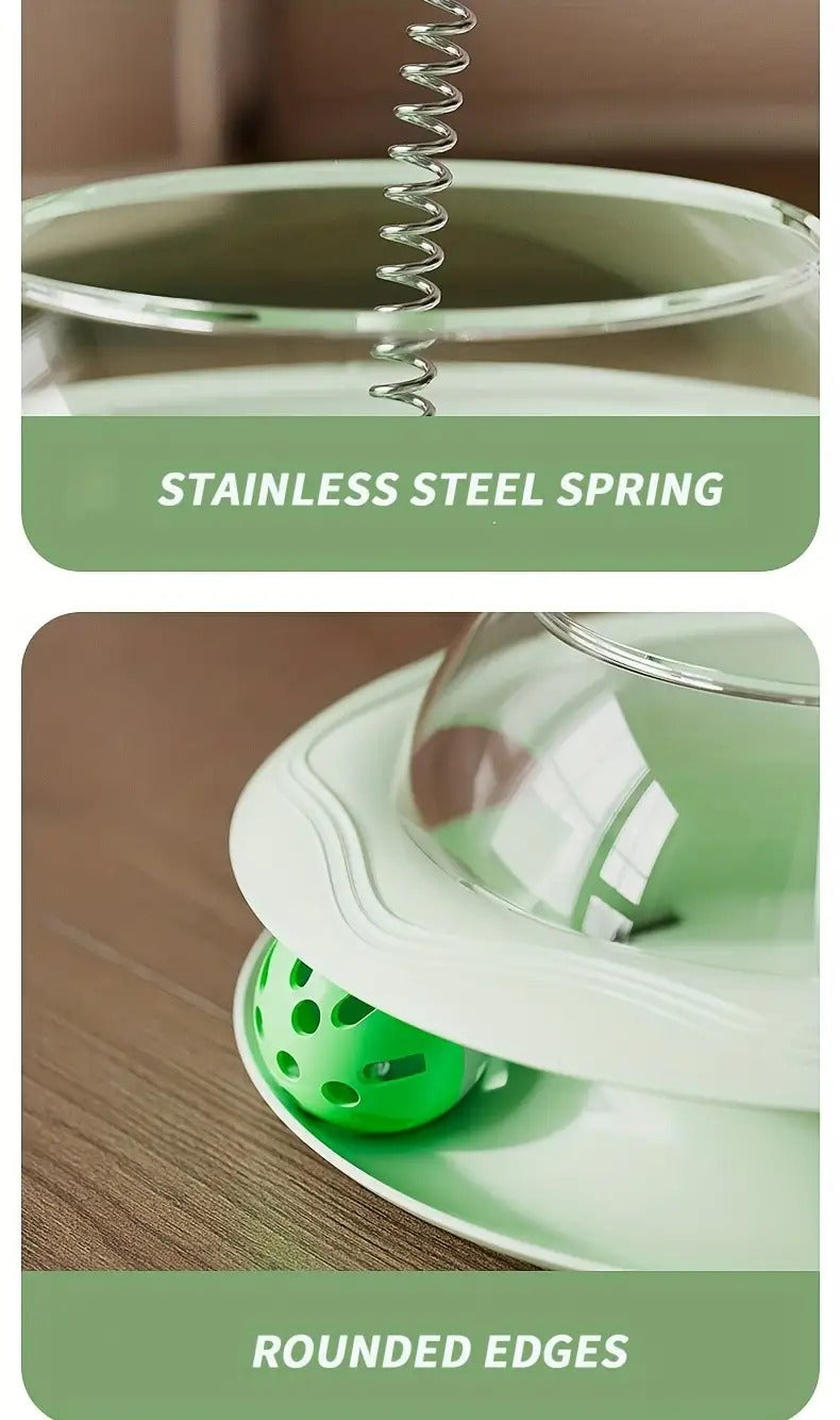 Cat Toy Spinning Food Wheel with Treat Openings, Paw-Powered Rotation and Optional Feather Attachment