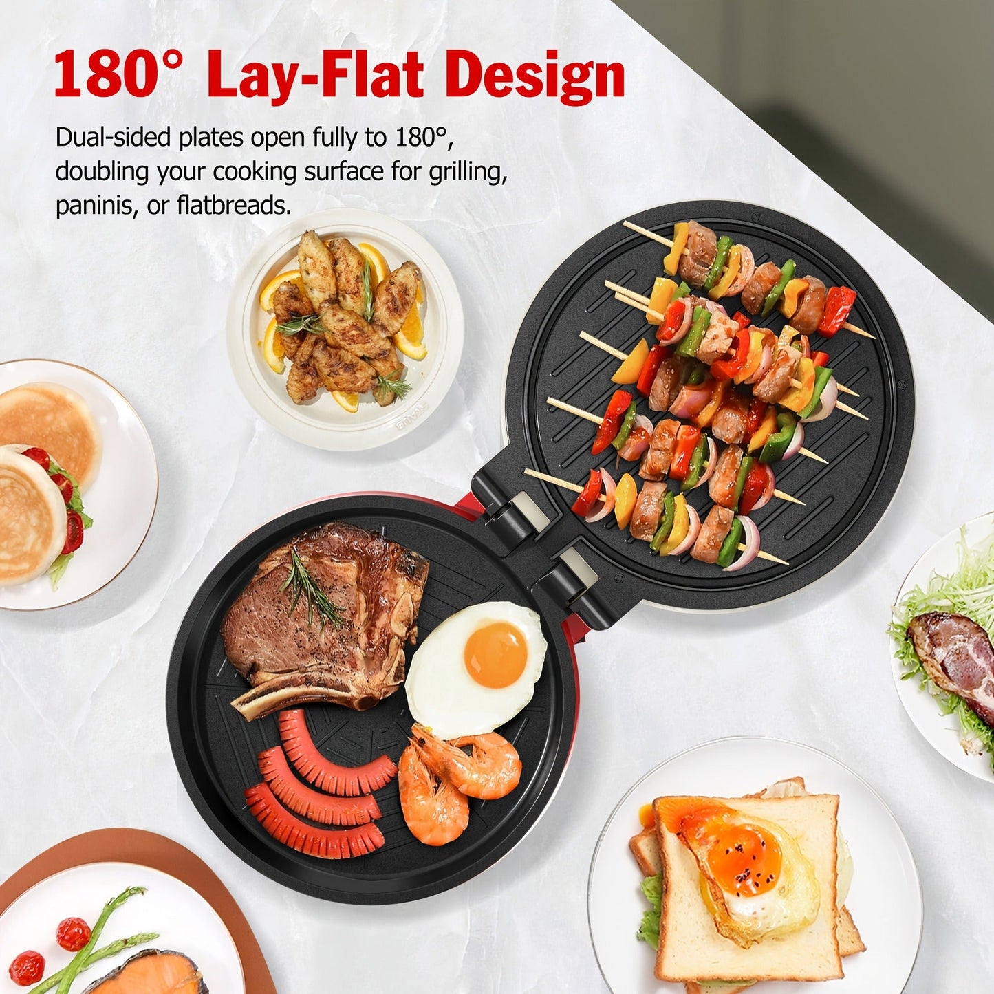 Electric Smokeless Indoor Grill 1500W, 2-in-1 Indoor Grill & Pizza Maker with 30-Min Timer, Auto Shut-Off, 180° Open Flat – BBQ Steak Veggies Quesadilla