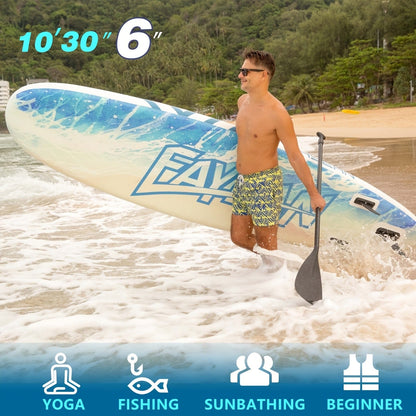10.6-Foot Inflatable Stand-Up Paddle Board Kit with Six Graphics, Paddle, Pump, Bag, Leash and Fin