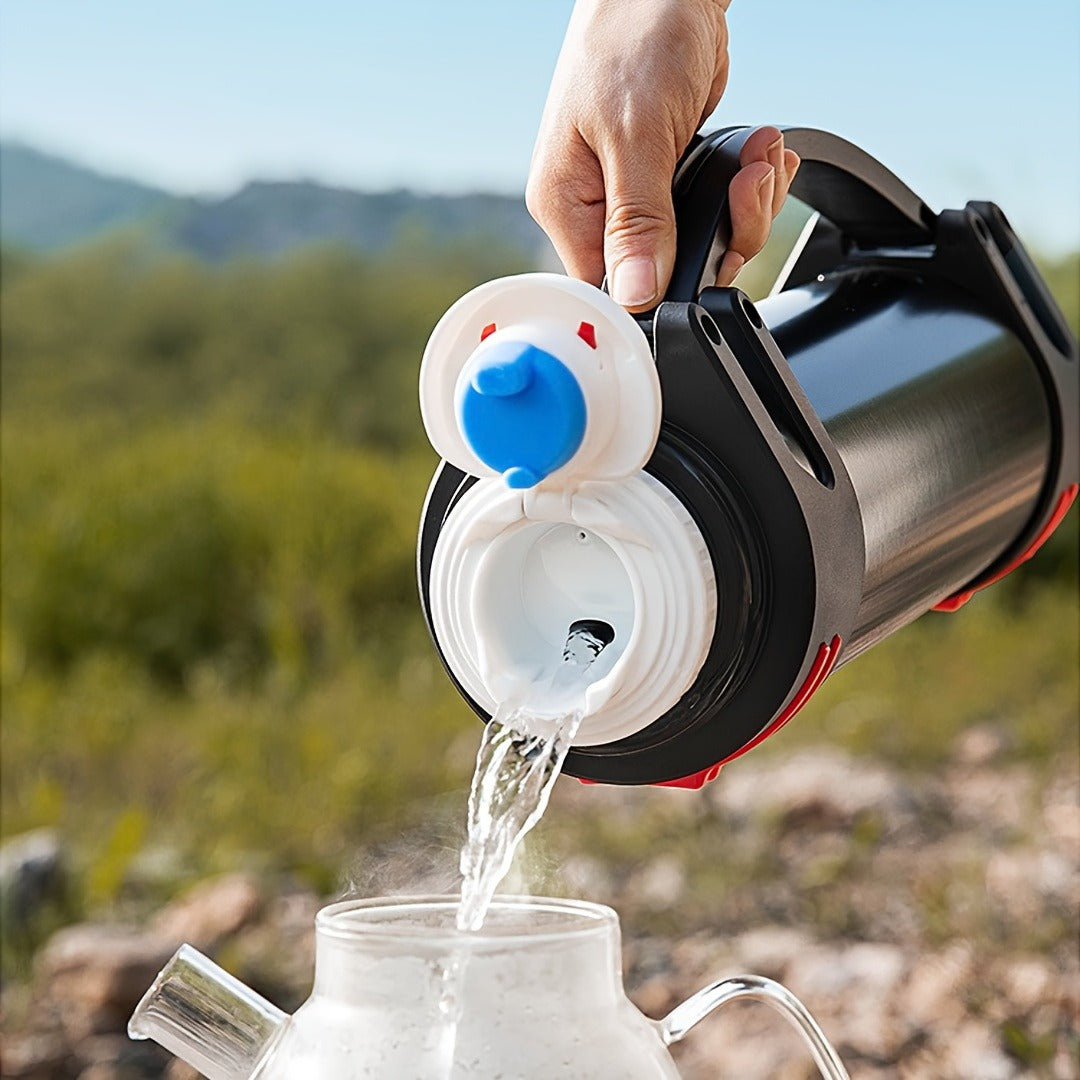 2000ml Stainless Steel Water Bottle Flask with Cup-Style Cap, Rigid Side Handle and Shoulder Strap