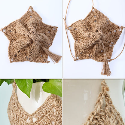 Macrame Plant Hanger with Tassels, Bohemian Cotton Rope Crochet Wall Basket, Indoor Outdoor Hanging Planter with Hooks, Boho Home Decor