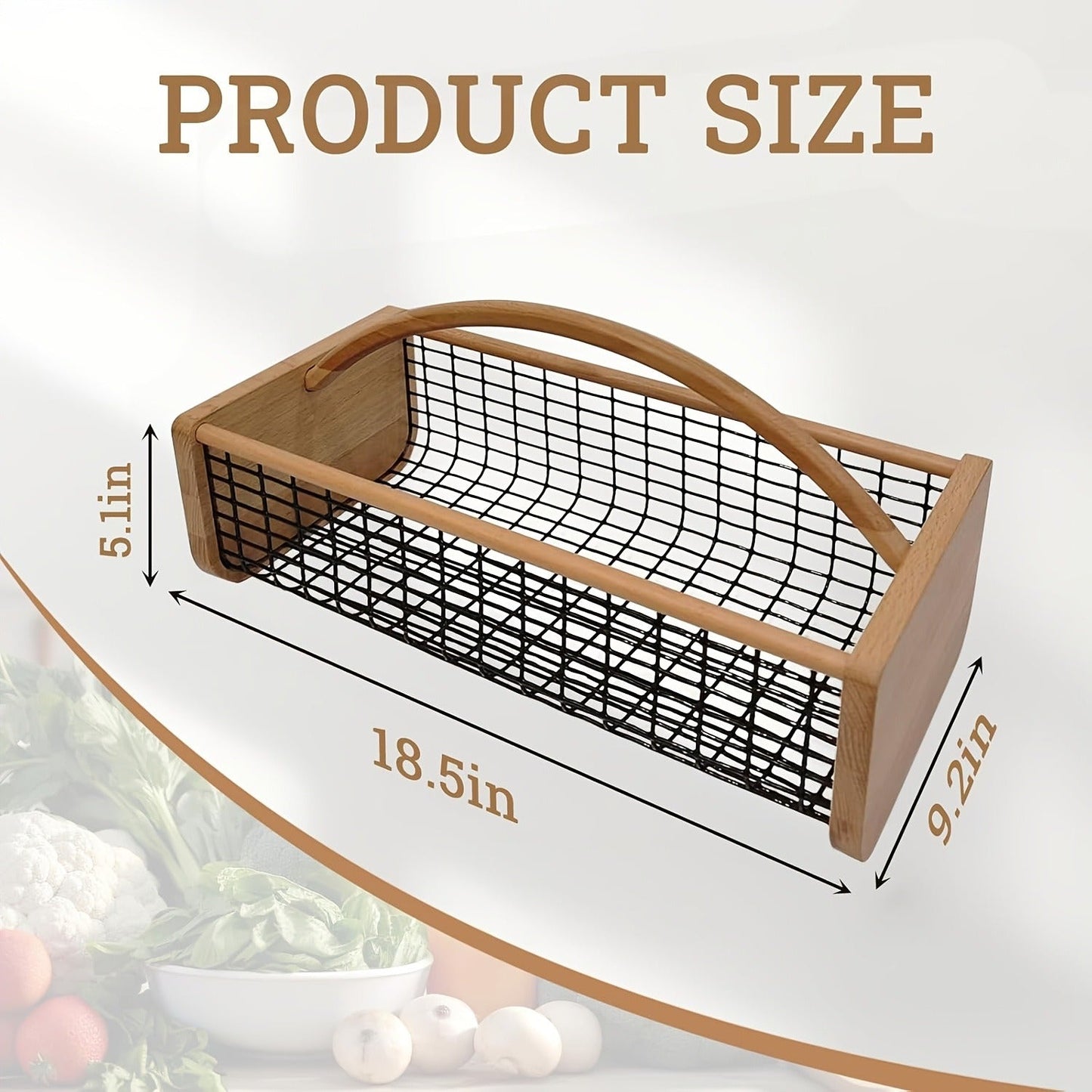 Garden Harvest Basket with Metal Mesh Body, Wooden Ends, Carry Handle and Small or Large Black Options
