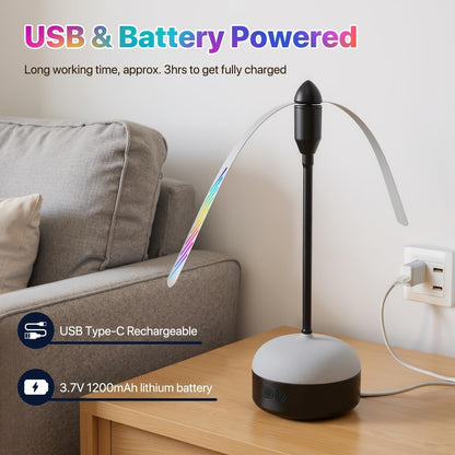 Desktop Reflective-Blade Fan Pest Control Device with Amber Light, Flexible Neck and USB Power for Tabletop Use