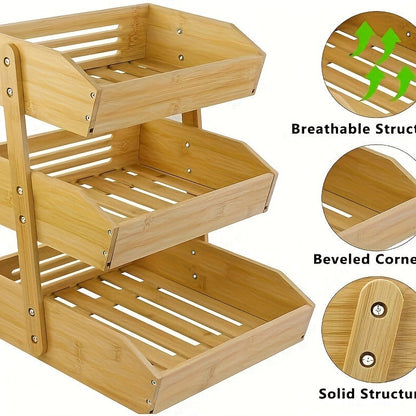 Slatted Countertop Produce Organizer in Two- or Three-Tier Checkout Options with Angled Open-Front Trays