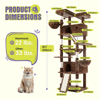 Multi-Level Cat Tree in 36-, 65-, 68- or 81-Inch Heights with Perches, Condo, Hammock and 30 Color, Pattern or Layout Options
