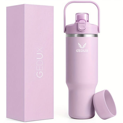 GEDUX Stainless Steel Water Bottle with Handled Lid and Removable Cup in 32oz or 40oz and Nine Styles