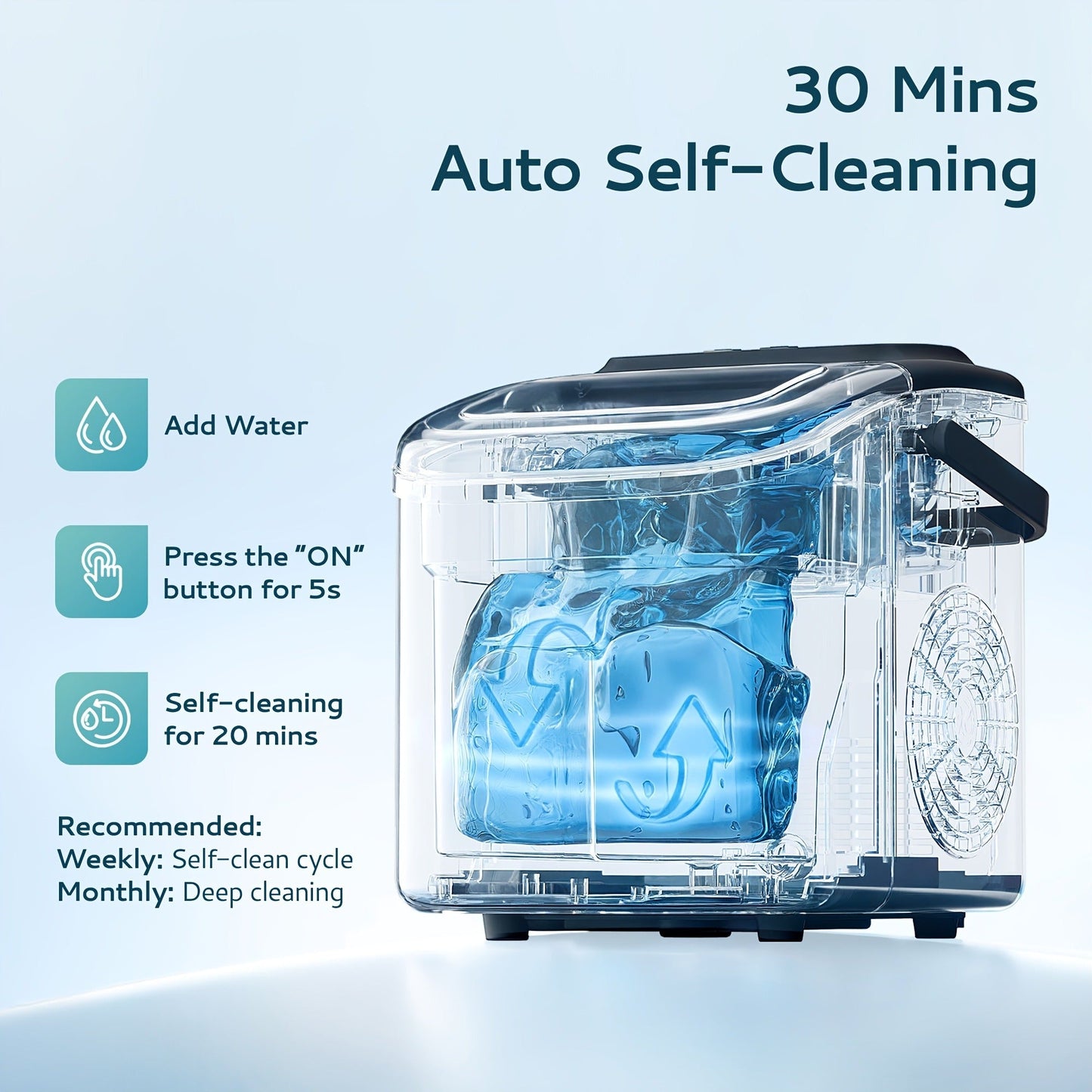 Countertop Bullet Ice Maker with 26-29 lb Daily Labels, 8 Cubes per 6 Minutes and Three Colors