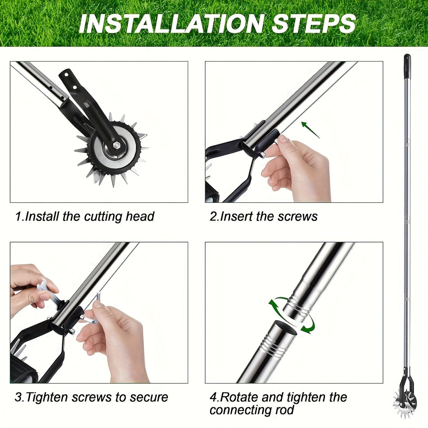 Manual Wheeled Lawn Edger with Rotary Cutting Wheel and Three- or Four-Section Adjustable Handle