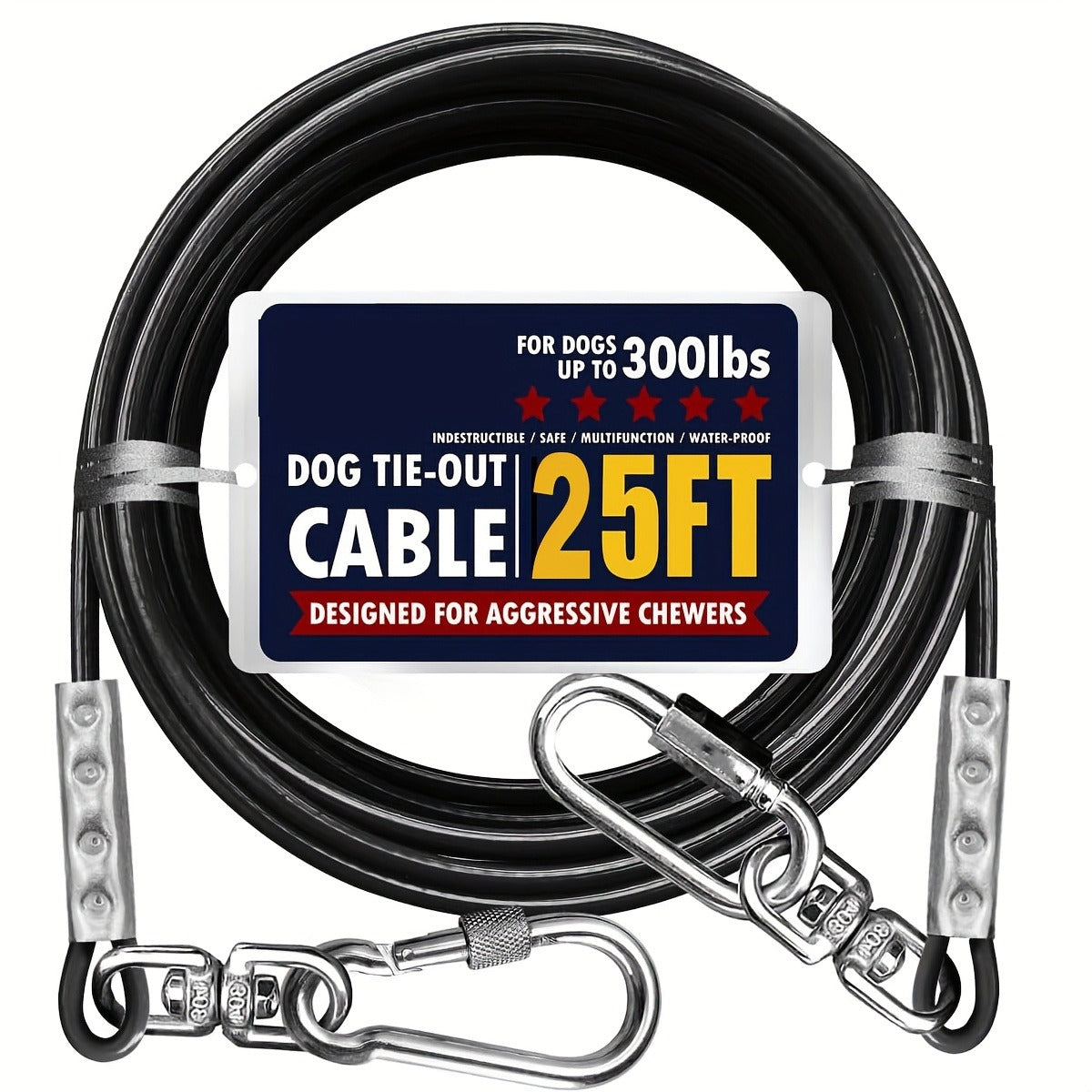 Dog Tie Out Cable for Yard Heavy Duty - Steel Wire Runner Leash with Swivel Hooks, Holds Up to 300 lbs, Anti-Tangle Dog Run Cable for Large Dogs Outdoor - S/M/L Sizes, 3 Colors
