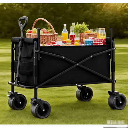 Foldable Utility Wagon Cart 550 lbs – Heavy Duty Collapsible Outdoor Cart with Bench Seat & All-Terrain Wheels