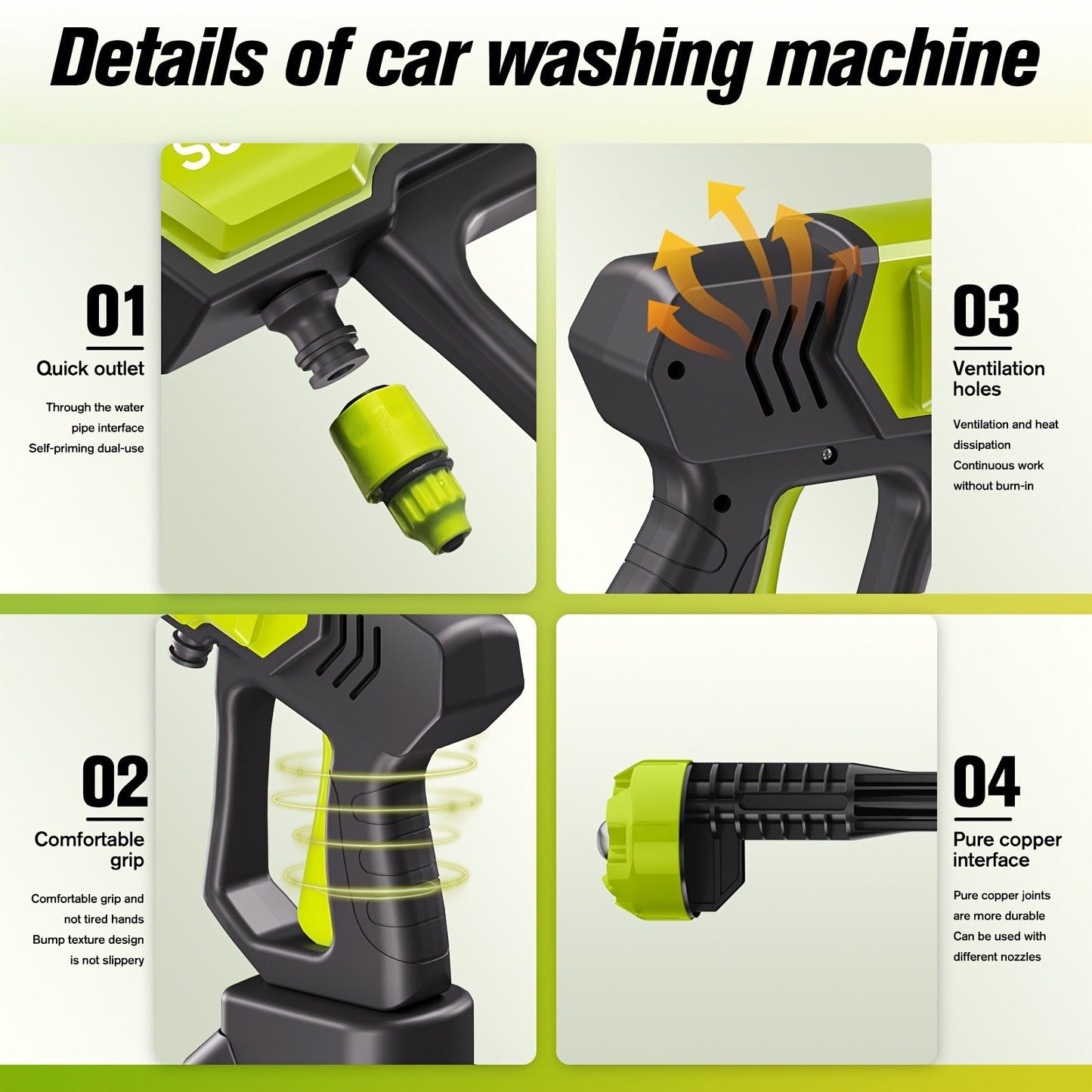 Cordless Pressure Washer Battery Powered Portable Car Wash Gun High Pressure Cleaner for Cars Yards Gardens Patios Driveways with Rechargeable Battery & Accessories