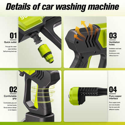 Cordless Pressure Washer Battery Powered Portable Car Wash Gun High Pressure Cleaner for Cars Yards Gardens Patios Driveways with Rechargeable Battery & Accessories