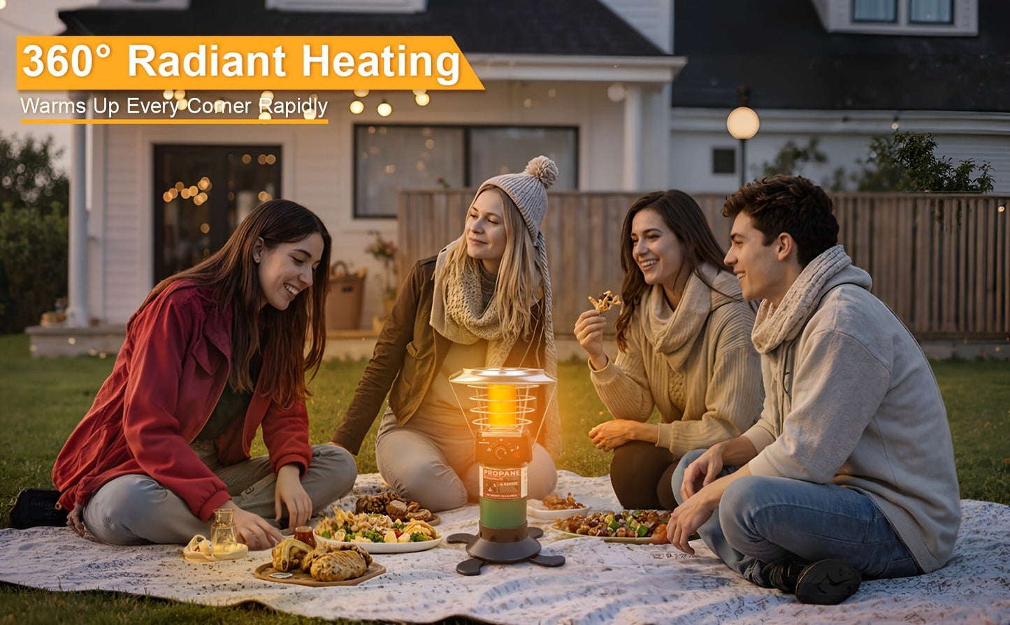 360-Degree Propane Heater with Four-Leg Base, Carry Handle, Pulse Ignition and Removable Top Plate
