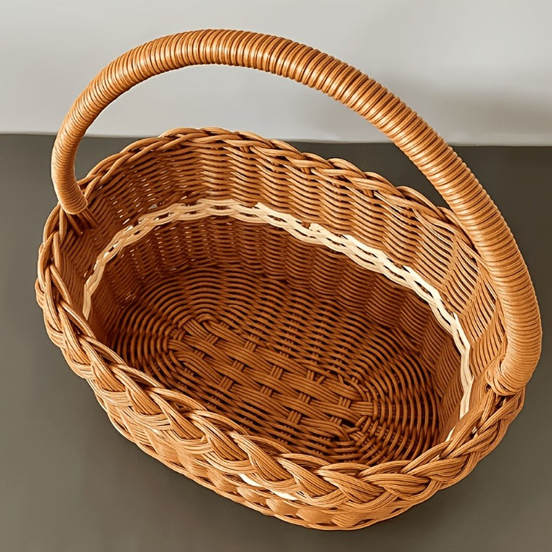 Wicker Easter Basket with Handle – Large Hand Woven Retro Basket with Ribbon for Easter Egg Hunt, Picnic, Outdoor Camping, Gift Hamper & Home Decor