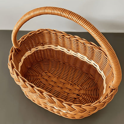 Wicker Easter Basket with Handle – Large Hand Woven Retro Basket with Ribbon for Easter Egg Hunt, Picnic, Outdoor Camping, Gift Hamper & Home Decor